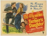 3b117 FARMER'S DAUGHTER TC 1947 art of Loretta Young flirting with Joseph Cotten, Ethel Barrymore
