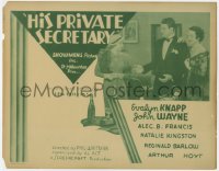 3b167 HIS PRIVATE SECRETARY TC 1933 young John Wayne in tuxedo with pretty Evalyn Knapp!