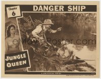 3b485 JUNGLE QUEEN chapter 6 LC 1945 Edward Norris & old man in canoe in Africa, Danger Ship!