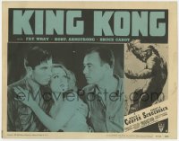 3b008 KING KONG LC #4 R1952 close up of sexy Fay Wray between Robert Armstrong & Bruce Cabot!