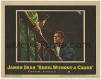 3b553 REBEL WITHOUT A CAUSE LC #7 1955 great close up of James Dean on stairs glaring at Ann Doran!