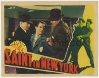 3b563 SAINT IN NEW YORK LC 1938 c/u of Louis Hayward being roughed up by bad guys, Leslie Charteris