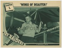 3b572 SKY RAIDERS chapter 1 LC 1941 Donald Woods with gun drawn by plane, Wings of Disaster!