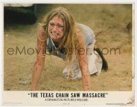 3b591 TEXAS CHAINSAW MASSACRE LC #1 1974 close up of terrified Marilyn Burns covered in blood!