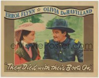 3b593 THEY DIED WITH THEIR BOOTS ON LC 1941 romantic close up of Errol Flynn & Olivia De Havilland!