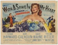 3b331 WITH A SONG IN MY HEART TC 1952 art of pretty Susan Hayward singing in The Jane Froman Story!
