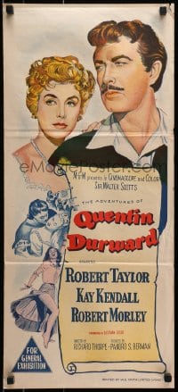 3c219 ADVENTURES OF QUENTIN DURWARD Aust daybill 1955 art of Robert Taylor & Kay Kendall!