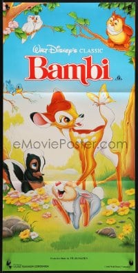 3c235 BAMBI Aust daybill R1991 Walt Disney cartoon deer classic, great art with Thumper & Flower!