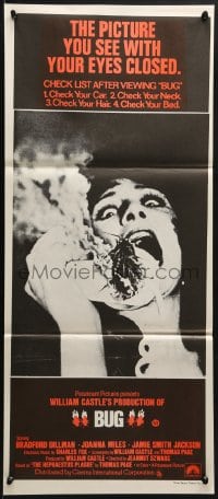 3c259 BUG Aust daybill 1975 wild horror image of screaming girl on phone with flaming insect!