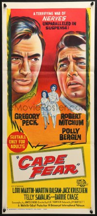 3c261 CAPE FEAR Aust daybill 1962 Gregory Peck, Robert Mitchum, Polly Bergen, classic noir, rare!
