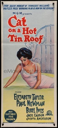 3c264 CAT ON A HOT TIN ROOF Aust daybill R1966 art of Elizabeth Taylor as Maggie the Cat!