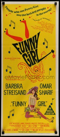3c329 FUNNY GIRL Aust daybill 1969 hand litho of Barbra Streisand, directed by William Wyler!