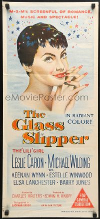 3c333 GLASS SLIPPER Aust daybill 1955 wonderful different close up art of pretty Leslie Caron!