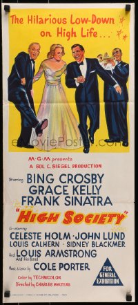 3c344 HIGH SOCIETY Aust daybill R1960s Frank Sinatra, Bing Crosby, Grace Kelly & Louis Armstrong!