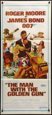 3c405 MAN WITH THE GOLDEN GUN Aust daybill 1974 art of Roger Moore as James Bond by McGinnis!