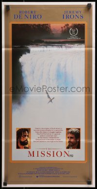 3c416 MISSION Aust daybill 1986 Robert De Niro, Jeremy Irons, cool waterfall artwork!
