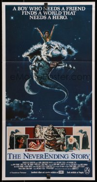 3c425 NEVERENDING STORY Aust daybill 1984 Petersen, fantasy art of Falcor & cast by Ezra Tucker!