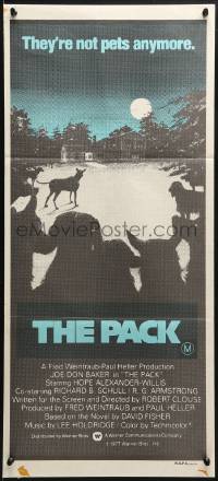 3c436 PACK Aust daybill 1977 cool silhouette art of rabid dogs, they're not pets anymore!