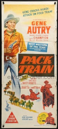 3c437 PACK TRAIN Aust daybill 1953 Gene Autry & Smiley Burnette cracks a hijack attack on food train!