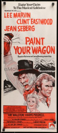 3c438 PAINT YOUR WAGON Aust daybill R1970s art of Clint Eastwood, Lee Marvin & pretty Jean Seberg!