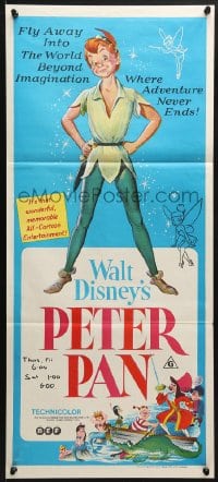 3c445 PETER PAN Aust daybill R1974 Disney cartoon fantasy classic, where adventure never ends!