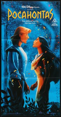 3c448 POCAHONTAS Aust daybill 1995 Disney Native Americans, John Smith and title character at night