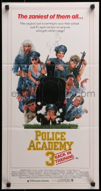 3c452 POLICE ACADEMY 3 Aust daybill 1986 artwork of Guttenberg, Bubba Smith & cast by Drew Struzan!