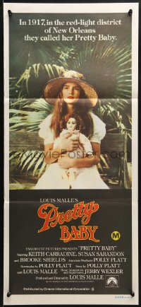 3c457 PRETTY BABY Aust daybill 1978 directed by Louis Malle, Brooke Shields sitting with doll!