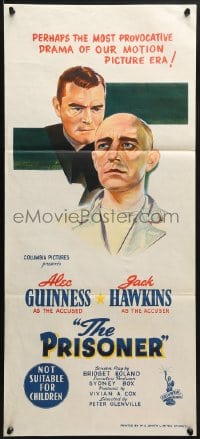 3c458 PRISONER Aust daybill 1955 Jack Hawkins accuses bald Cardinal Alec Guinness of treason!