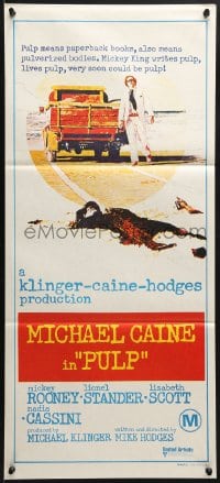 3c462 PULP Aust daybill 1972 Michael Caine, wild murder artwork of girl run over by truck!