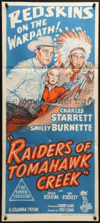 3c464 RAIDERS OF TOMAHAWK CREEK Aust daybill 1950 different art of Charles Starrett as Durango Kid!