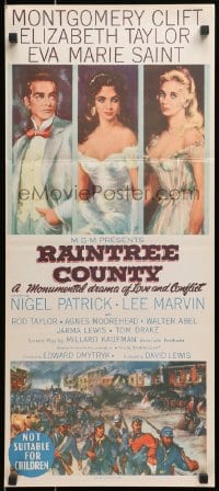3c465 RAINTREE COUNTY Aust daybill 1958 art of Montgomery Clift, Elizabeth Taylor & Eva Marie Saint!
