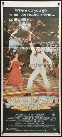 3c485 SATURDAY NIGHT FEVER Aust daybill 1977 disco dancer John Travolta & Karen Gorney, R-rated!