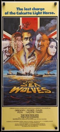 3c490 SEA WOLVES Aust daybill 1980 cool Putzu art of Gregory Peck, Roger Moore & David Niven!