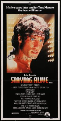 3c509 STAYING ALIVE Aust daybill 1983 close-up of John Travolta in Saturday Night Fever sequel!