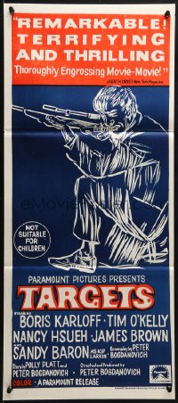 3c521 TARGETS Aust daybill 1968 Boris Karloff, Tim O'Kelly, Peter Bogdanovich, art of sniper!