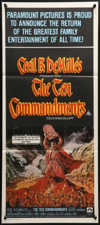 3c527 TEN COMMANDMENTS Aust daybill R1972 art of Charlton Heston w/tablets, Cecil B. DeMille!