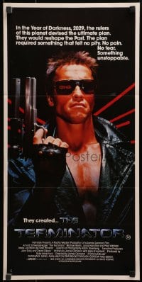 3c529 TERMINATOR Aust daybill 1984 super close up of classic cyborg Arnold Schwarzenegger w/gun!