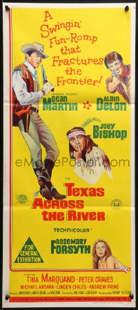 3c530 TEXAS ACROSS THE RIVER Aust daybill 1966 cowboy Dean Martin, Alain Delon & Indian Joey Bishop!