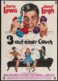 3c671 3 ON A COUCH German 1966 great image of screwy Jerry Lewis with three telephones!