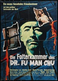 3c715 CASTLE OF FU MANCHU German 1969 cool art of Asian villain Christopher Lee, Jess Franco!