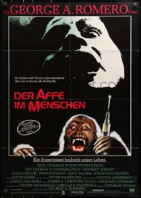 3c865 MONKEY SHINES German 1988 George Romero directed, art of really creepy monkey w/needle!