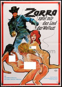 3c899 RED HOT ZORRO German 1974 art of the masked hero pointing his sword at sexy naked babes!