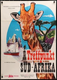 3c963 TREFFPUNKT SUD-AFRIKA German 1960s cool art of giraffe & African landmarks!