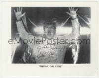 3d766 BETSY PALMER signed 8.5x11 REPRO still 2004 screaming behind plastic sheet in Friday the 13th!