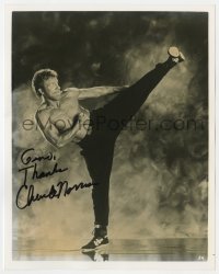 3d787 CHUCK NORRIS signed 8x10 REPRO still 1980s kicking portrait of the actor/karate champion!