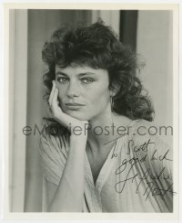 3d846 JACQUELINE BISSET signed 8.25x10 REPRO still 1970s the beautiful actress resting head on hand!