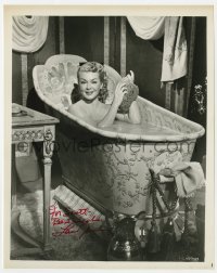 3d574 LANA TURNER signed TV 8x10.25 still R1960s naked in bath tub starring in The Merry Widow!