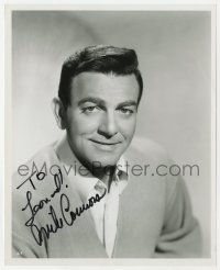 3d928 MIKE CONNORS signed 8x10 REPRO still 1960s waist-high smiling portrait wearing a sweater!