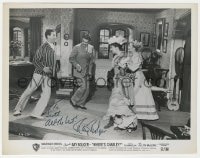 3d640 RAY BOLGER signed 8x10.25 still 1952 dancing with his co-stars in Where's Charley!